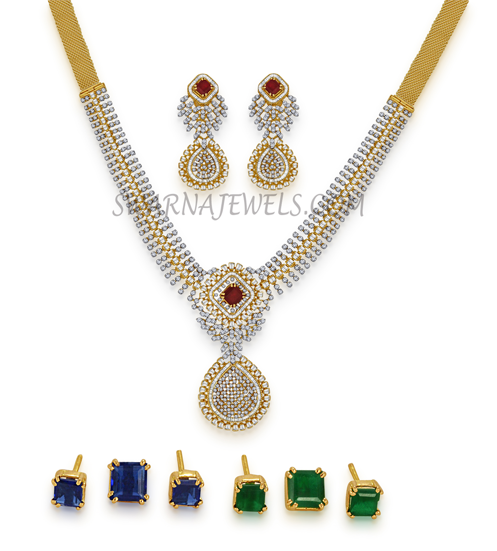 Extra Ordinary Diamond Necklace Set With Changeable Stones Dns74