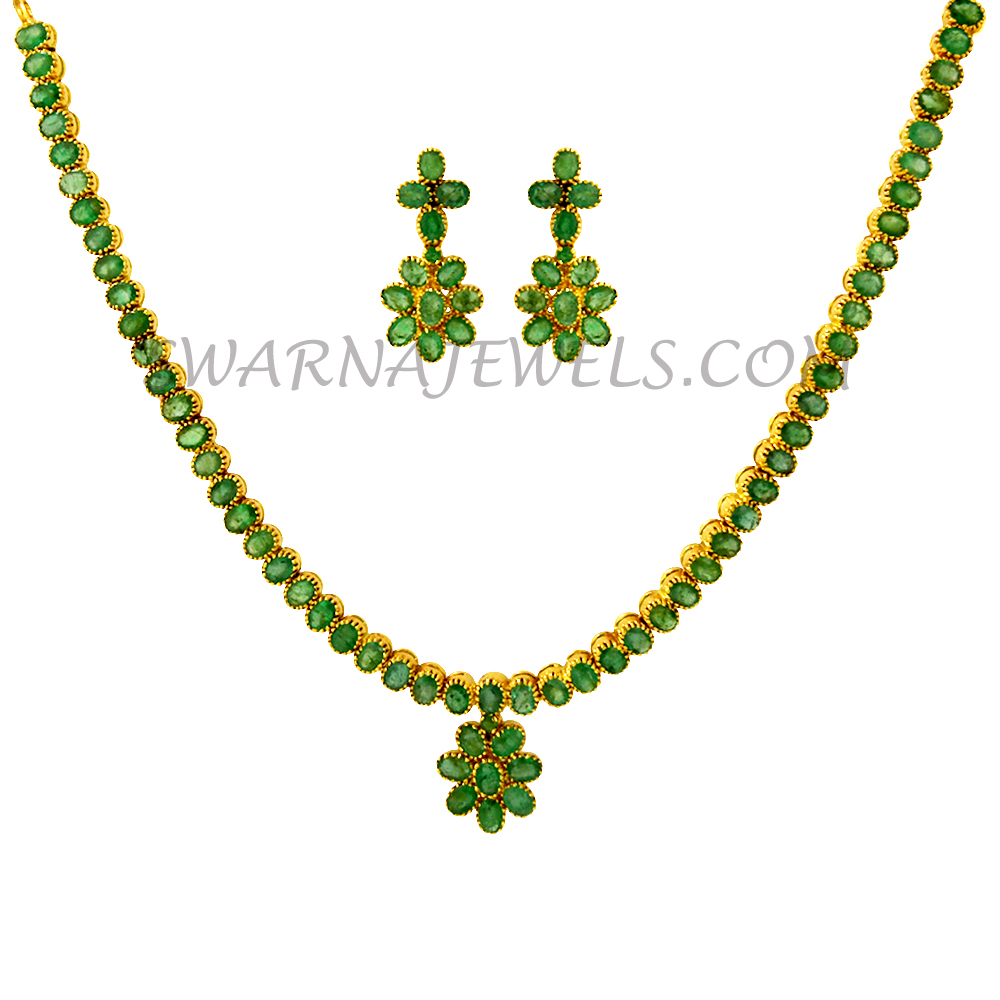 Emerald stone necklace set sale